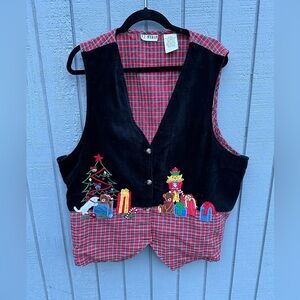 Christmas plaid and velveteen Vest